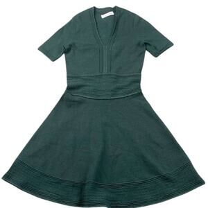 Sandro Paris Knit Dress Women 1‎ Green Short Sleeve V Neck Fit And Flare